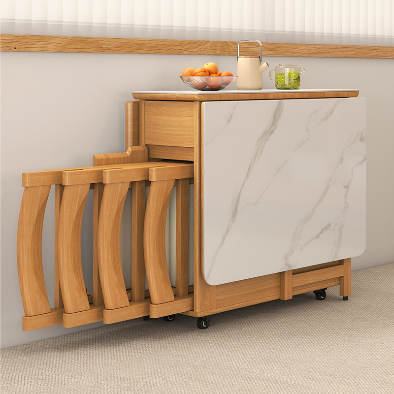 志光实木折叠餐桌小户型岩板餐桌椅组合可移动折叠桌家用吃饭桌子