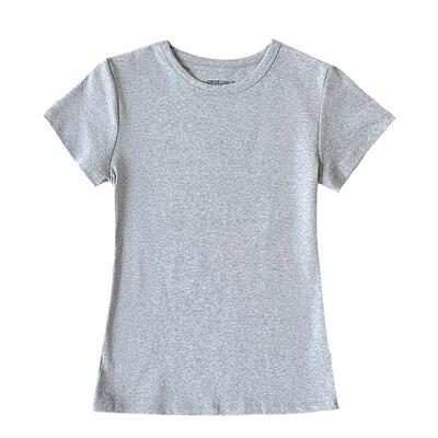 红色正肩圆领短袖T恤女休闲内搭