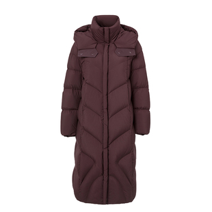 恩瑞妮高智感连帽长款羽绒服女酒红色百搭显瘦气质外套2025冬新款