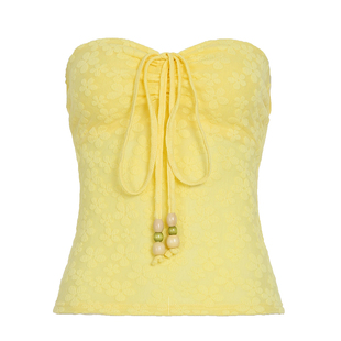 WEEKEEP 夏日度假风黄色性感胸型系带抹胸辣妹收腰露背挂脖背心