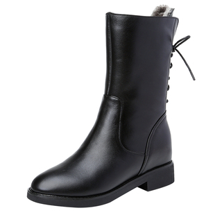 2025新款内增高马丁靴秋冬季加绒平底真皮全牛皮靴子小个子中筒靴