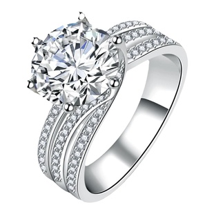 莫桑石钻戒女钻石戒指指环925纯银镀18K白金铂金婚戒复古奢华结婚