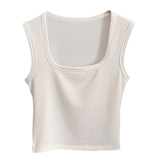 橘橙色方领吊带小背心女内搭短款2025秋外穿宽肩带胸垫遮副乳上衣