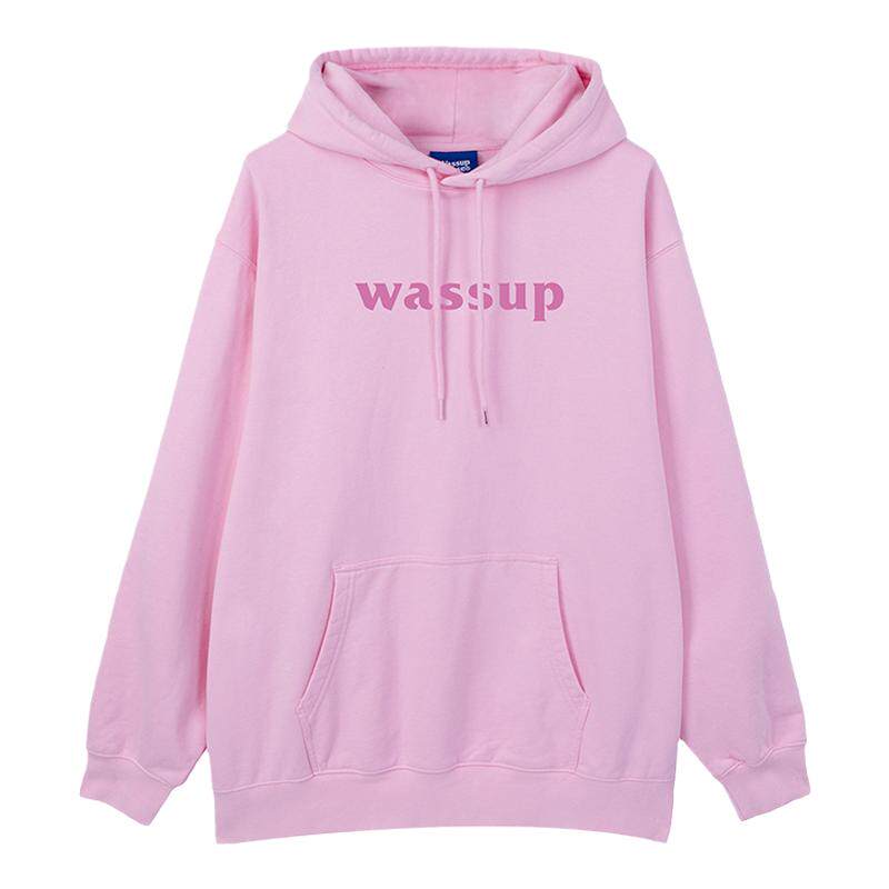 WASSUP粉色卫衣连帽重磅