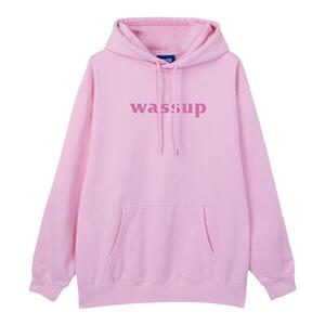 WASSUP粉色卫衣连帽重磅