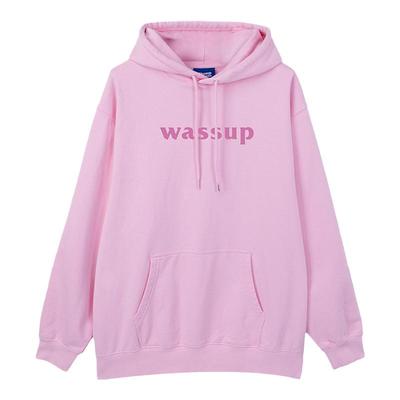 WASSUP粉色卫衣连帽重磅