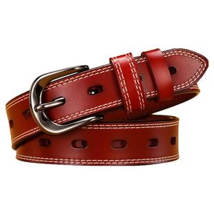 真皮皮带女宽时尚简约百搭牛仔裤腰带韩国纯牛皮女士裤带装饰红色