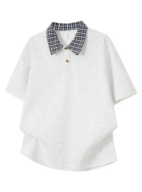 格子假两件翻领POLO衫短袖班服