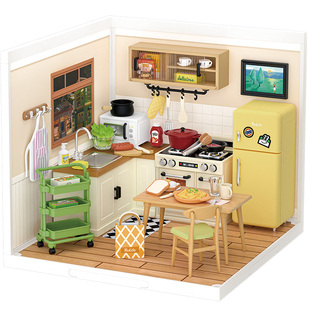 rolife若来超级世界厨房益智积木拼装玩具diy小屋手工生日礼物女