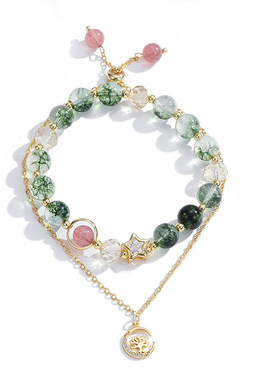 绿幽灵手串草莓晶吊坠千纸鹤手链轻奢小众精致招财水晶转运珠串珠