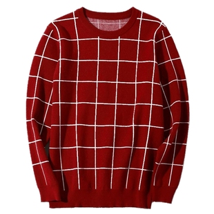 爸爸秋冬季中老年人毛衣冬装男装毛衫中年男加厚格子老爸针织衫男