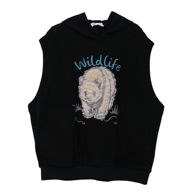 MOVEUP幻走2025冬季新款.FUN系列连帽无袖绣花贴袋短款卫衣女