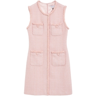 bebe冬季女士含羊毛甜美无袖短款粗花呢连衣裙450005