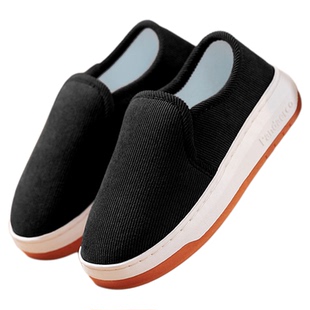 2025春夏新款布鞋男士厚底黑色中老年软底防滑透气防臭亚麻一脚蹬