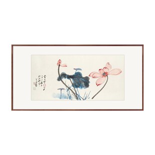 荷花挂画新中式客厅沙发后面背景墙挂画壁画茶室挂画水墨国画名画