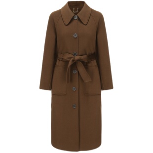 tanni新款赫本风深咖色复古通勤绵羊毛长款大衣外套女TM31CO015A