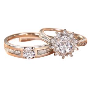 仿真莫桑对戒一克拉结婚求婚活口假钻戒花型网红戒指一对婚礼道具