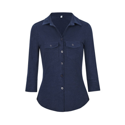 翻领长袖衬衫女收腰修身显瘦上衣