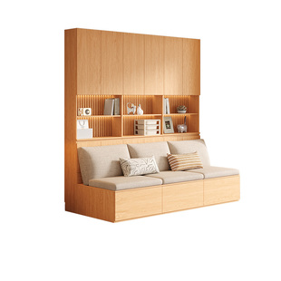 定制实木沙发书柜客厅橡木书橱带卡座靠墙储物柜一体满墙到顶