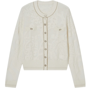 FINITY菲妮迪针织衫2025秋季新款简约气质暗纹蕾丝提花上衣女