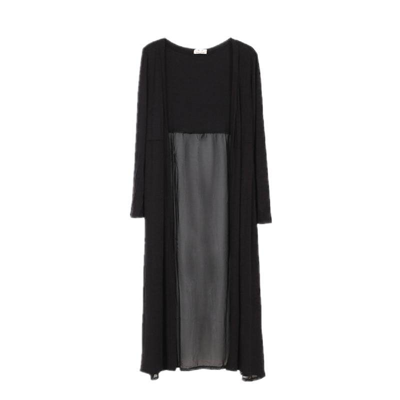 新款莫代尔雪纺拼接外套夏季防晒衣薄风衣中长款外搭长袖披肩开衫