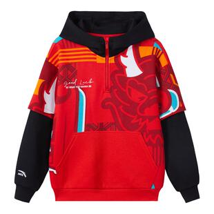 商场同款安踏儿童连帽卫衣2025春季新款假两件男童潮流蛇年拜年服