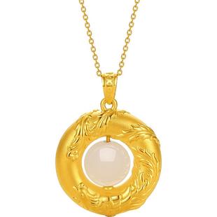 周六福旗舰店和田玉吊坠女金镶玉黄金足金凤凰玉坠挂件新年礼物