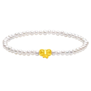 周大福SOINLOVE宝藏女孩蝴蝶结黄金珍珠手链女VR1225礼物