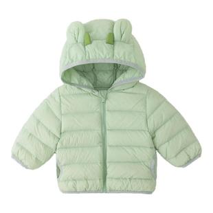 儿童冬季新款连帽羽绒服卡通帽子保暖柔软亲肤纯色外套男童女童潮