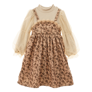 女童假两件碎花裙童装2025春季新款公主裙儿童复古田园森系连衣裙