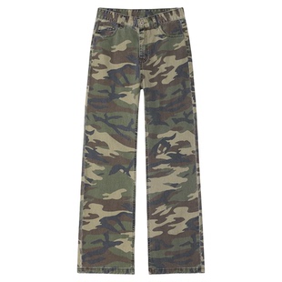 HY711 水洗做旧军绿迷彩工装裤【2021M】版型宽松直筒微阔休闲裤
