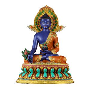 藏式7寸彩绘药师铜雕像铜器摆件
