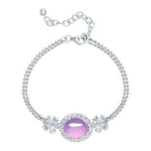 新中式10*12mm货头花卉蛋面紫玉髓手链女925银镀金高冰轻奢紫罗兰