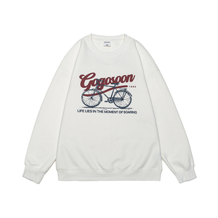 GOGOSOON卫衣男新款2026春秋圆领复古自行车印花设计感休闲套头潮