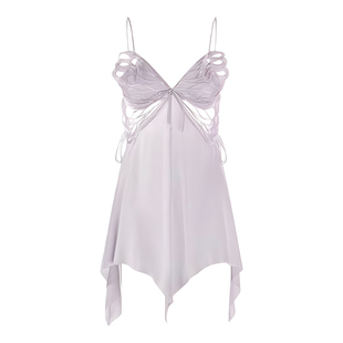 真丝睡衣紫色性感蝴蝶女2025秋冬季蕾丝带胸垫吊带睡裙家居服礼盒