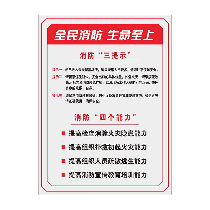 新款消防安全管理制度四个能力三提示标识标牌学校公共场所车间应