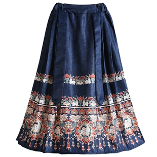 新中式女童马面裙加绒款中大童过膝长裙子儿童松紧腰搭配汉服冬季