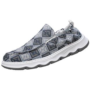 亚麻帆布男鞋夏季透气薄款休闲一脚蹬老北京布鞋工作运动软底板鞋