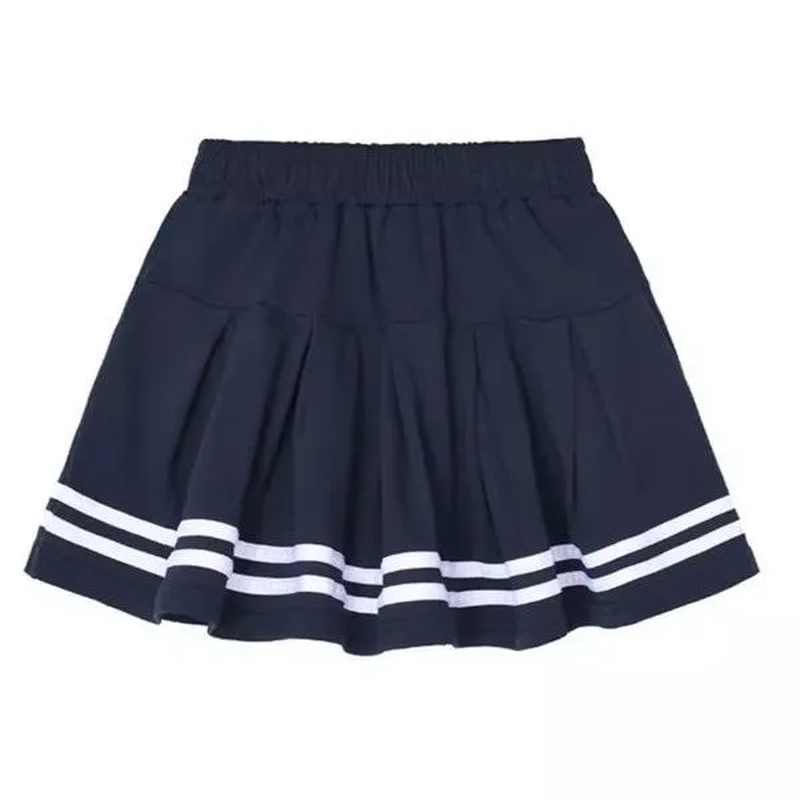 校服裙子初中生藏青色夏季薄款冰丝红白条女童学生冰丝半身百褶裙