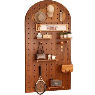 实木洞洞板门后置物架定制造型墙面装饰玄关挂衣收纳挂板木质配件