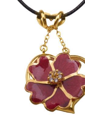 鲜花玫瑰红色项链吊坠