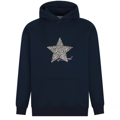 豹纹贴布五角星连帽草写字母卫衣