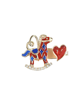 LAZYSURI懒苏芮星运福马戒指女款开口珐琅叠戴组合马年新年红色