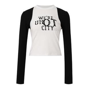 uhot/诱货26春白黑撞色插肩袖t恤女甜酷烫银美式辣妹风UWLS2T636M