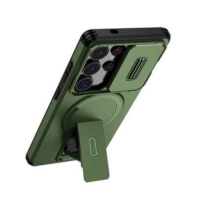 新款滑盖推拉窗适用三星s25ultra手机壳带折叠支架s24fe磁吸充电s23+plus镜头全包26uitra防摔A17A5636保护套