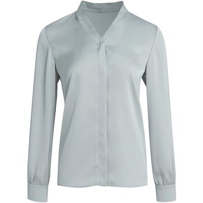 LANDI缎面V领暗扣通勤长袖衬衫