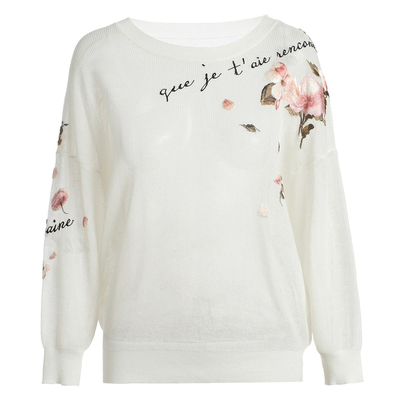 落肩宽松高端立体刺绣花朵背心小罩衫套头衫针织衫薄款线衣圆领