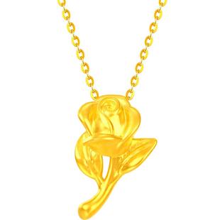 梦金园玫瑰花黄金吊坠女5D手捧花束小克重挂坠足金项链礼物送女友