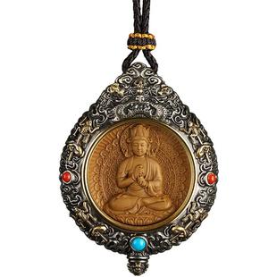 银饰项链生肖本命佛黄财神吊坠转运挂件猛犸象牙饰品普贤菩萨藏银