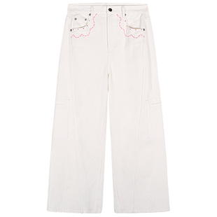 今屿花花 白色牛仔裤女2025新款牛仔阔腿裤小个子白裤子宽松早秋